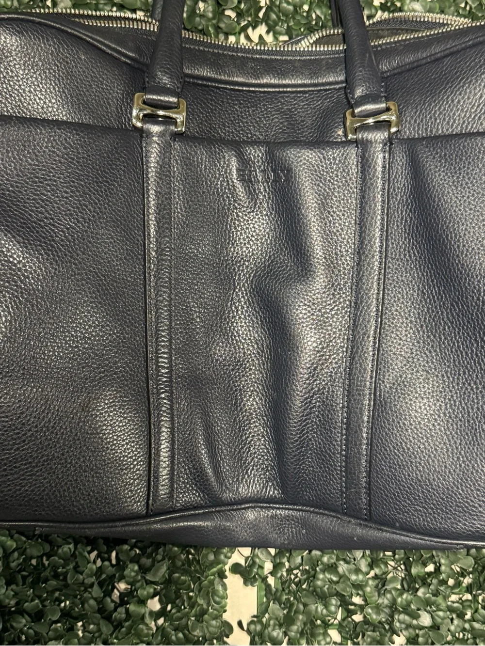 Bally Black Pebbled Leather Briefcase Tote